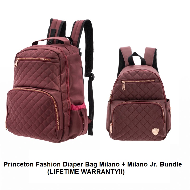 Princeton Fashion Diaper Bag Bundle (Milano + Milano Jr. Series) (LIFETIME WARRANTY!!)  FREE Waterproof Changing Mat + Warmer Bag + Anti lost Strap