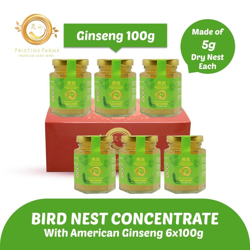 Pristine Farm Bird Nest Concentrate (American Ginseng) with 5g of Dry Nest - Bundle of 6 x 100g
