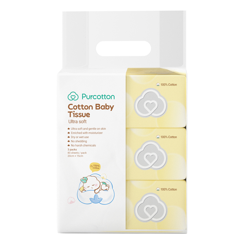 Purcotton Cotton Tissue 20cm x 20cm 100 sheets x 3 packs