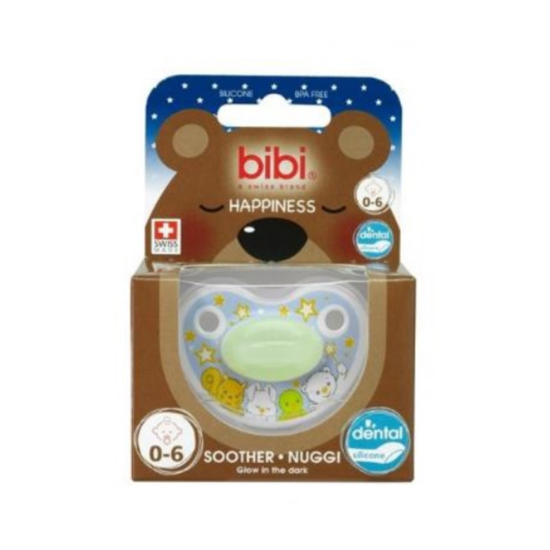 Bibi Soother Happiness Dental Silicone 0-6 M / 6-16 M / 16+ M Without Ring Glow in the Dark