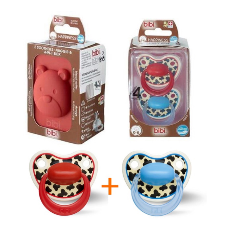 BiBi Soother Happiness Dental Silicone 0-6 M/6-16 M/16+M With Ring Tiger Swiss assorted Duo Premium