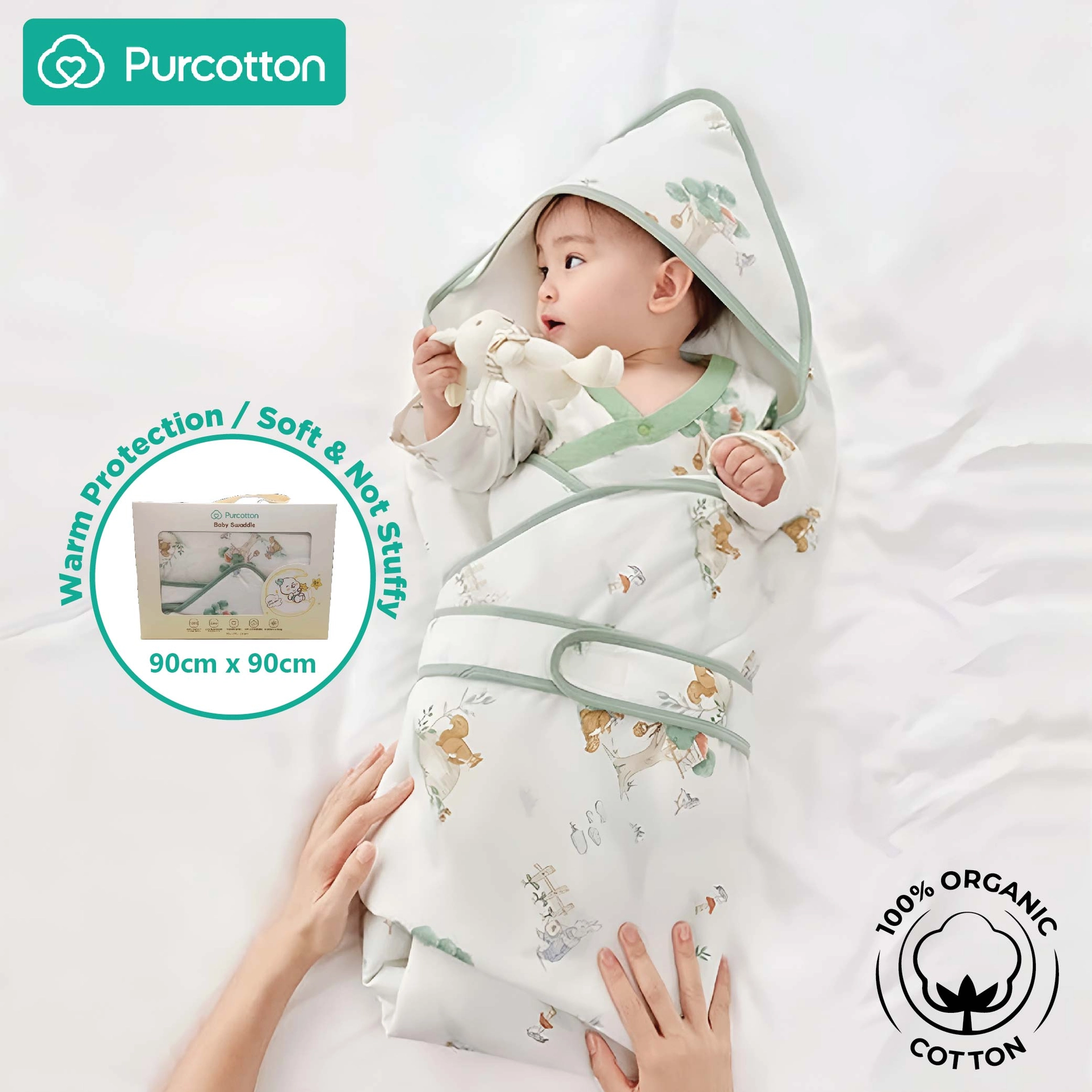 Purcotton Baby Swaddle 90cm x 90cm