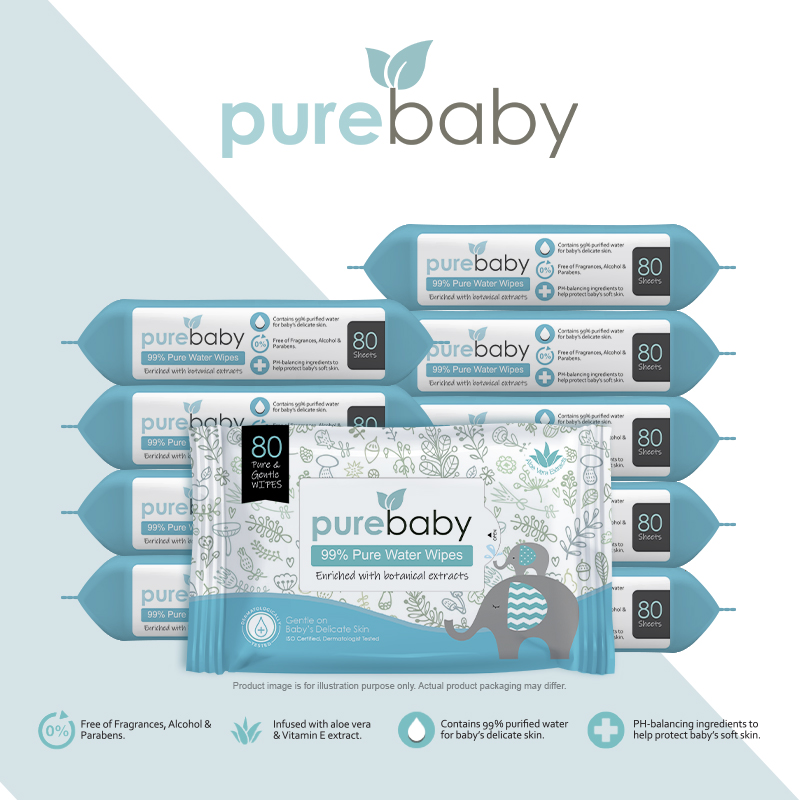 Pure Baby 99% Pure Water Wet Wipes Carton Deal (10x80s)