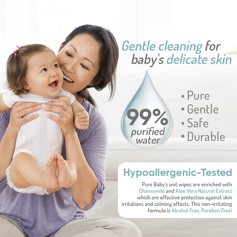 99.91% Pure Water Premium Baby Wet Wipes 60 Pcs