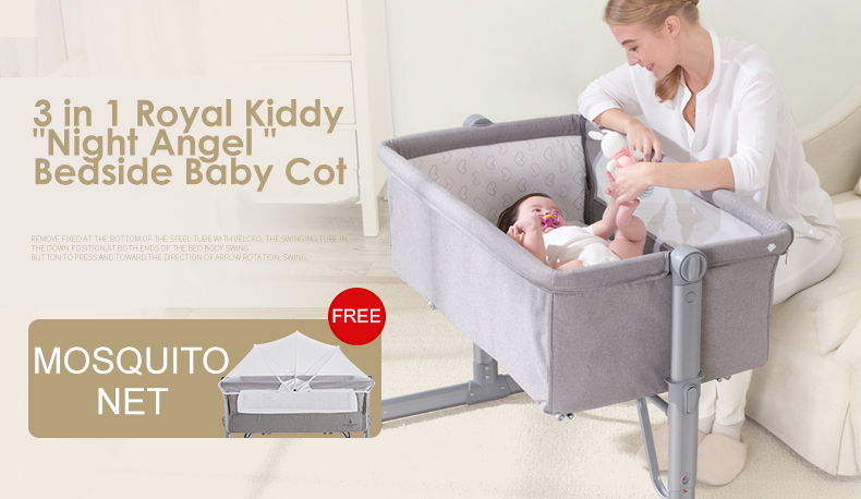 Royal Kiddy London 3 in 1 Night Angel Swinging Bedside Cot FREE Travel Bag + Mosquito Net (Worth $59!!)