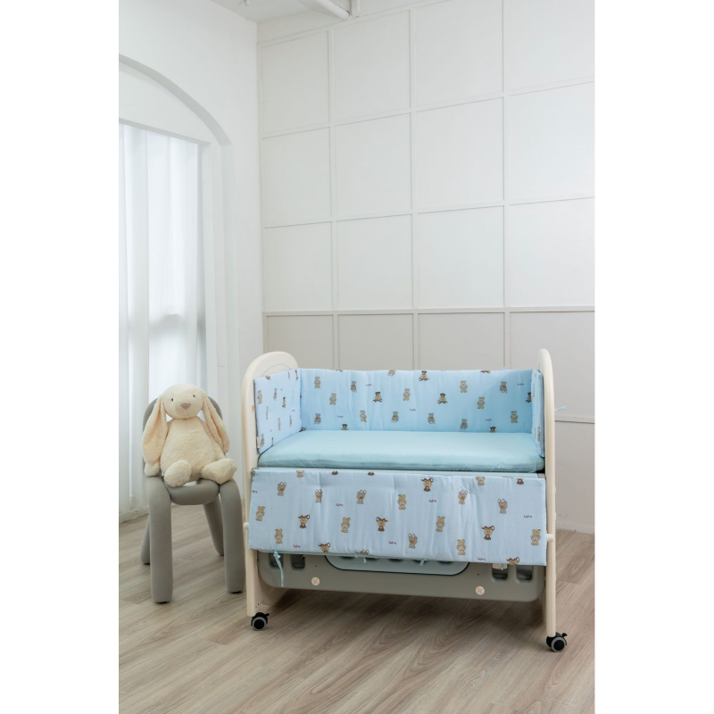 RaaB Baby Cot + Latex Mattress + Muslin Bumper Set