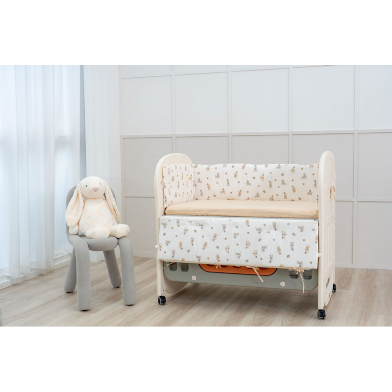 RaaB Baby Cot + Latex Mattress + Muslin Bumper Set