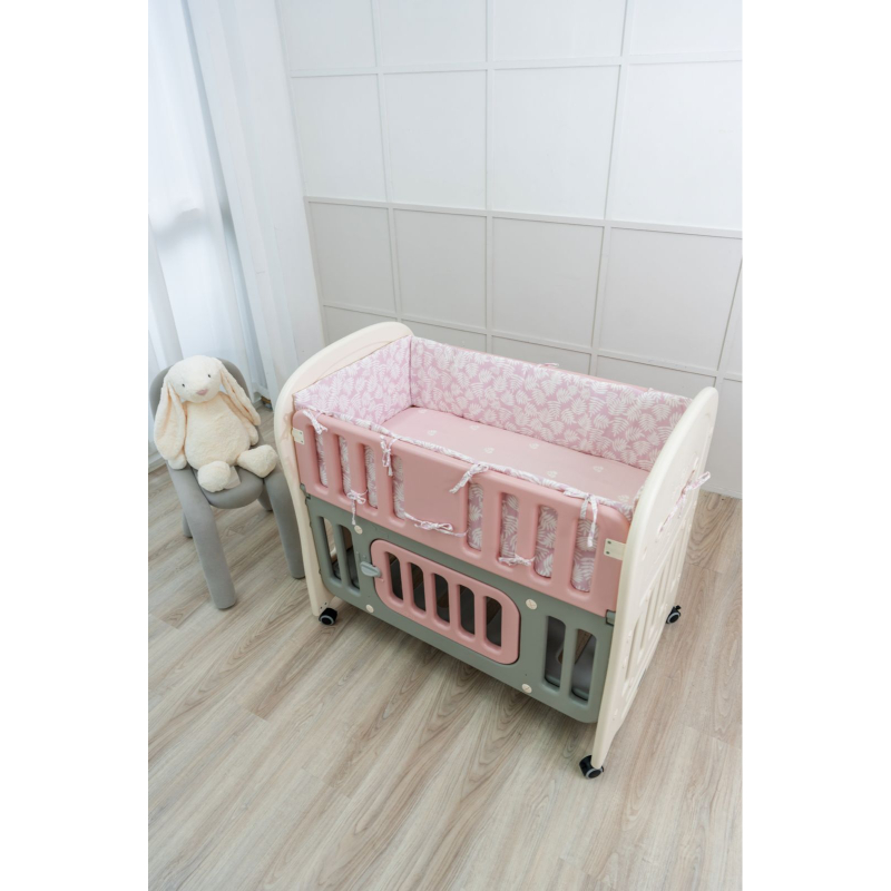RaaB Baby Cot + Latex Mattress + Muslin Bumper Set