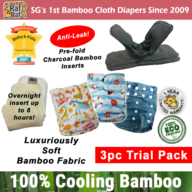 Raf Raf Bamboo Cloth Diapers 3pc Trial Pack FREE Bamboo Cloth Wipe