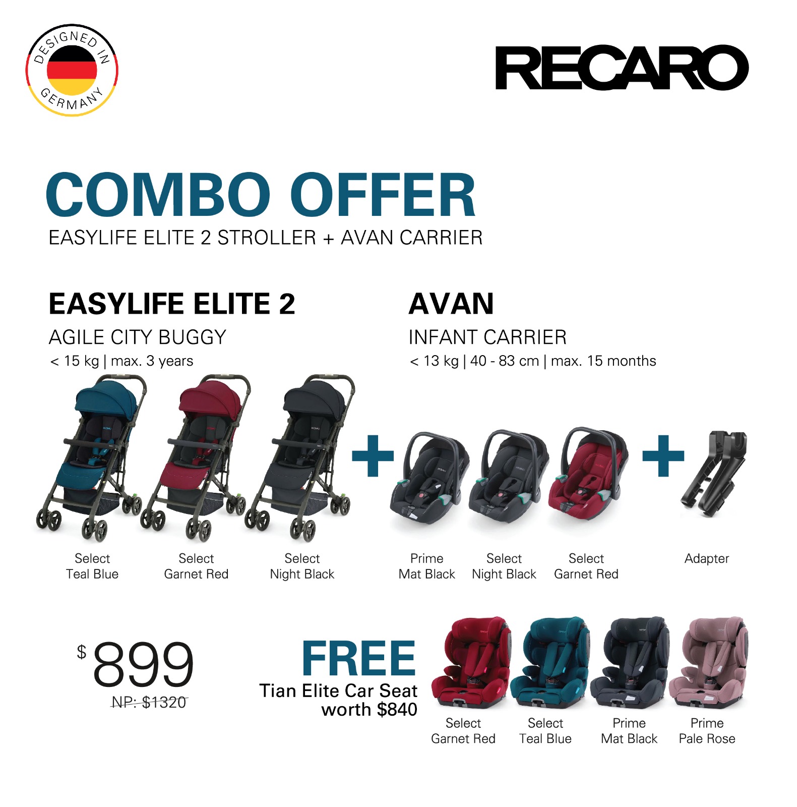 Recaro Bundle Set: Recaro Easylife EL.2 Select + Recaro Car Seat Avan + FREE GIFT