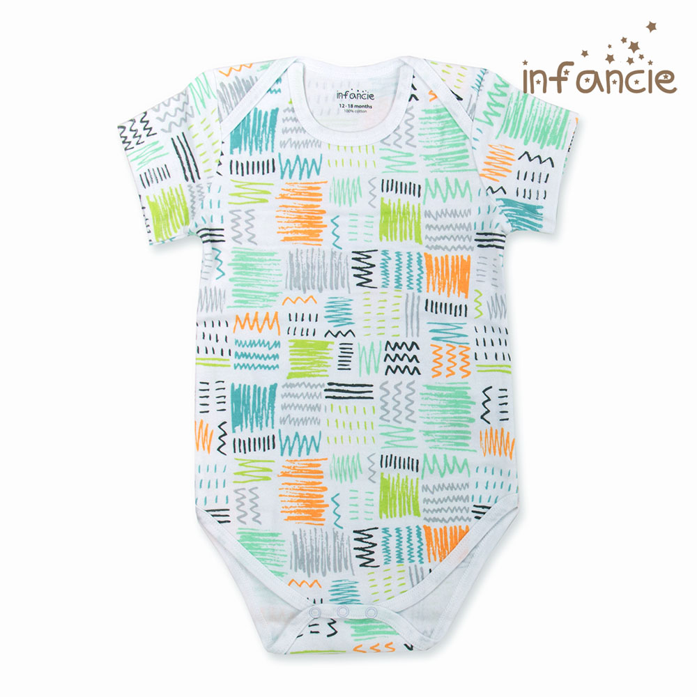 Infancie Baby Short Sleeves Bodysuit Set of 2 Pcs (100% Cotton) Grey / Green