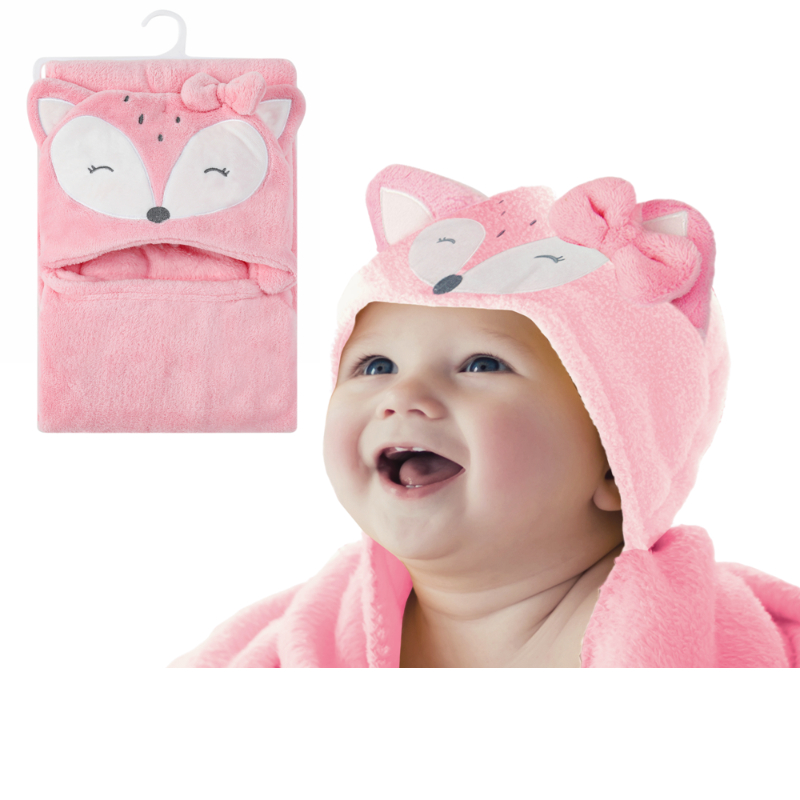 Mother's Choice Baby Hooded Coral Fleece Blanket - Pink Fox