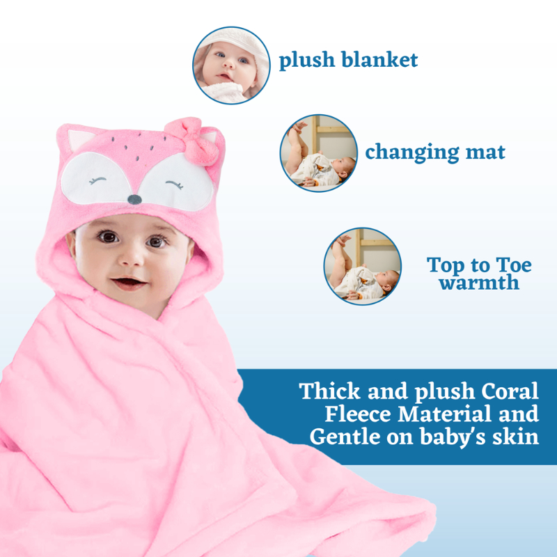 Mother's Choice Baby Hooded Coral Fleece Blanket - Pink Fox