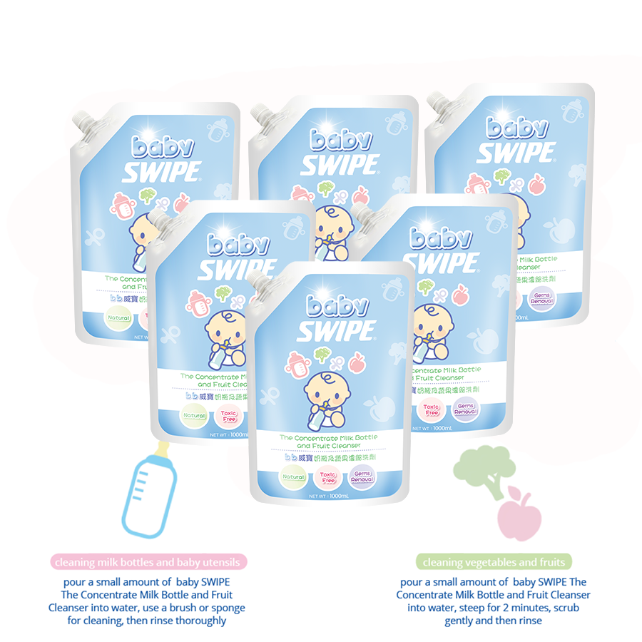 baby-fair babySWIPE Milk Bottle & Fruit Cleanser 1L Pouch Pack (Bundle of 6)