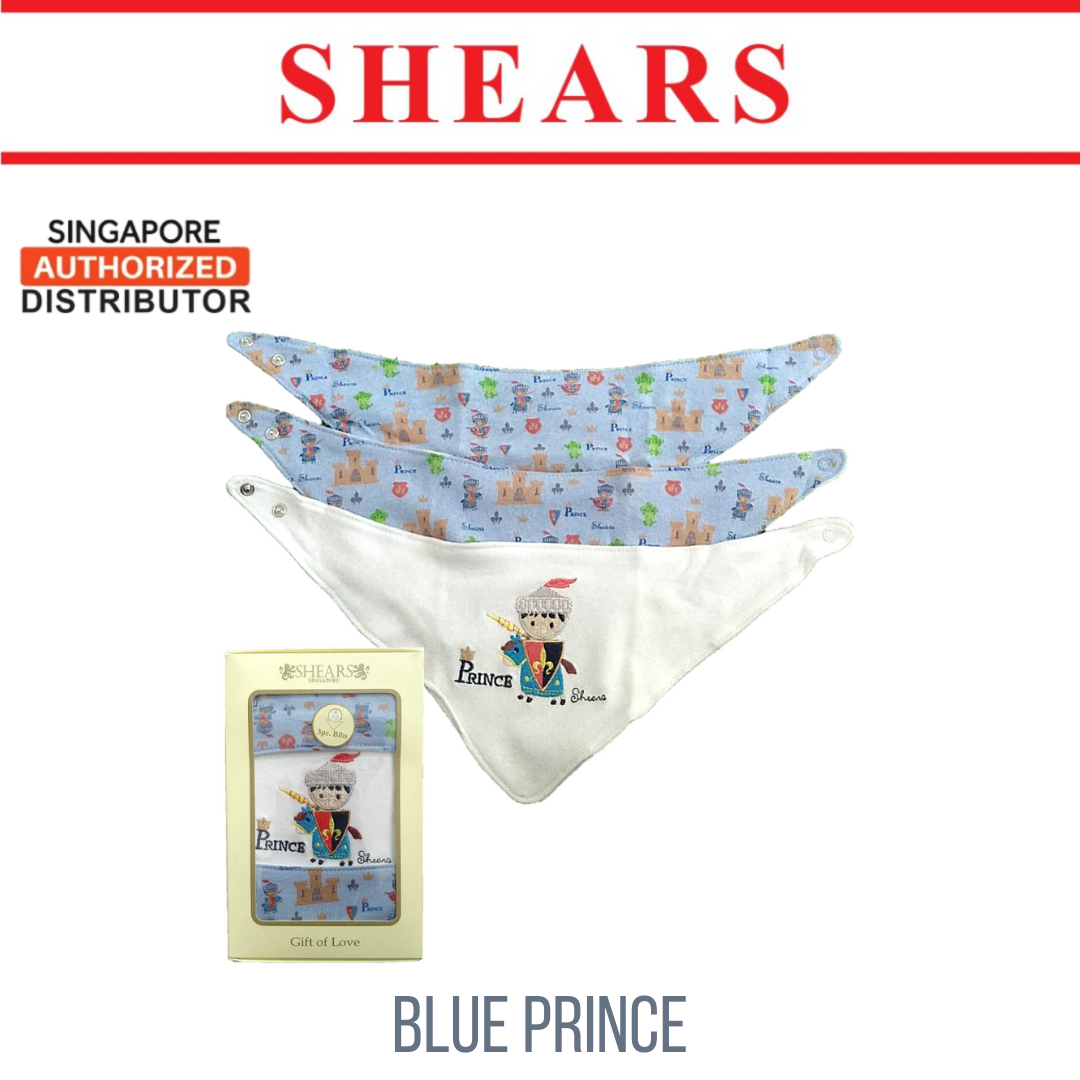 SHEARS Baby Bib Toddler Cotton Bibs 3 Pcs Set Blue Prince