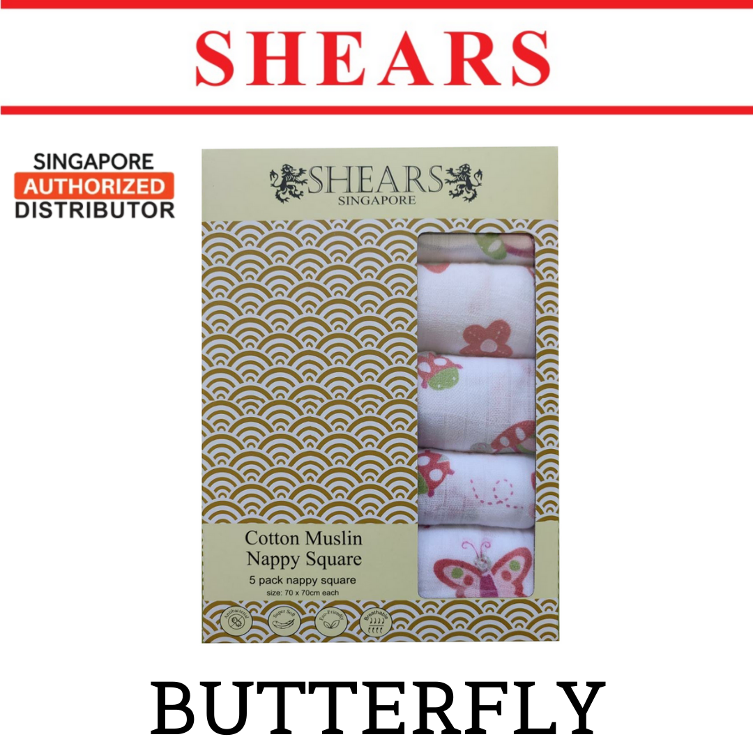 SHEARS Baby Nappy 5PCS Cotton Nappy Square Butterfly