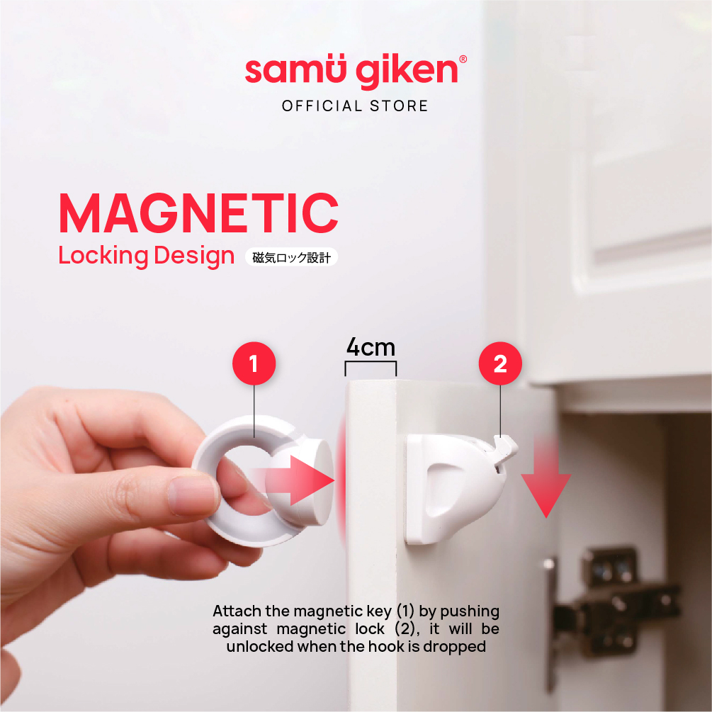 Samu Giken Safety Lock, Magnetic Lock Model:3512 (Grey White), 4 Locks + 1 Key