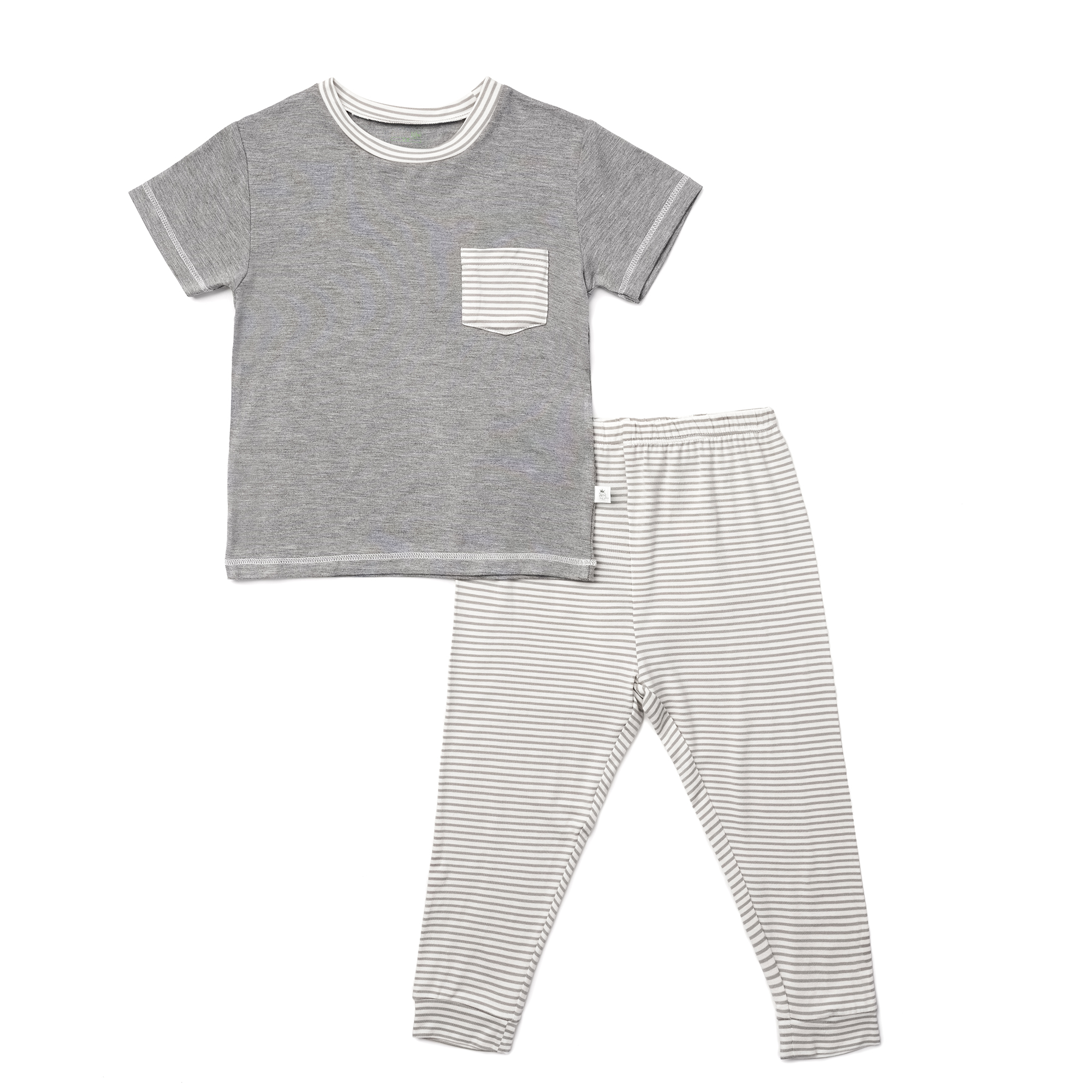 baby-fairSimply Life - Kids Short Sleeve Bamboo Pyjamas Set with Front Pocket and Tapered Cuff Pants, Grey Stripes