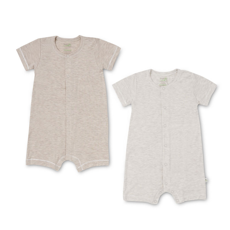 Baby Fair | Simply Life Sandwash Khaki and Grey - Short-Sleeved Shortall with Front Snap Buttons (Value pack of 2)