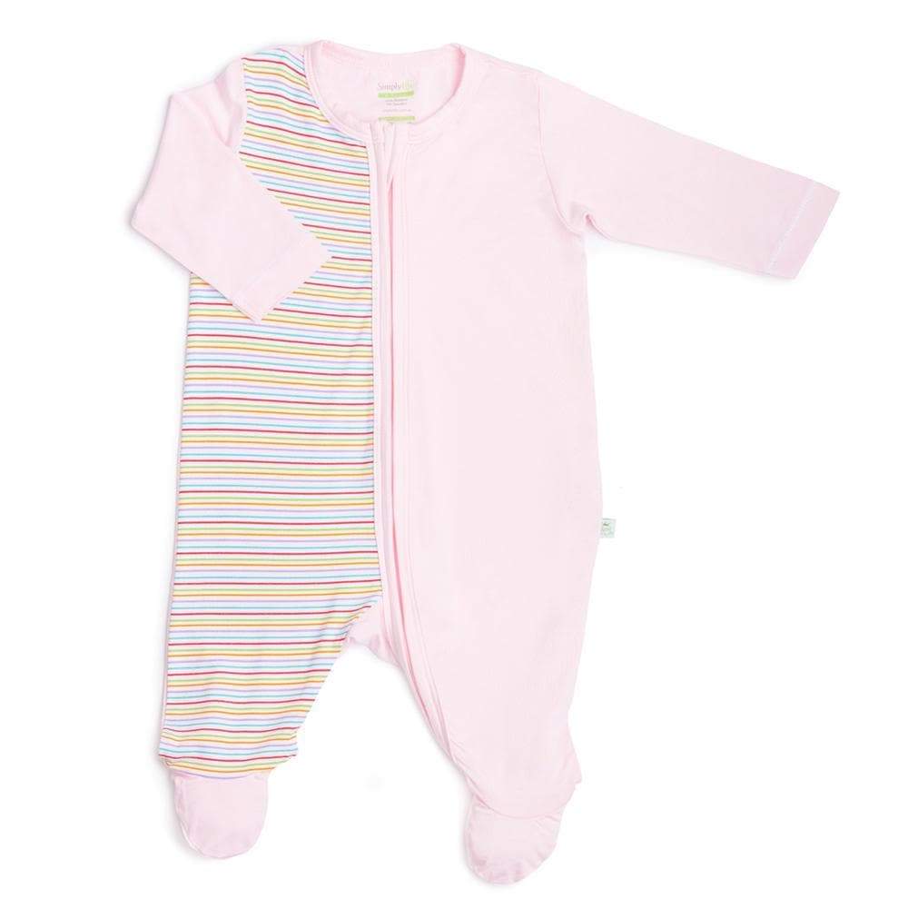 Simply Life Bamboo Long-sleeved sleepsuit with footie & zipper - Pink Strips (Various Sizes Available)