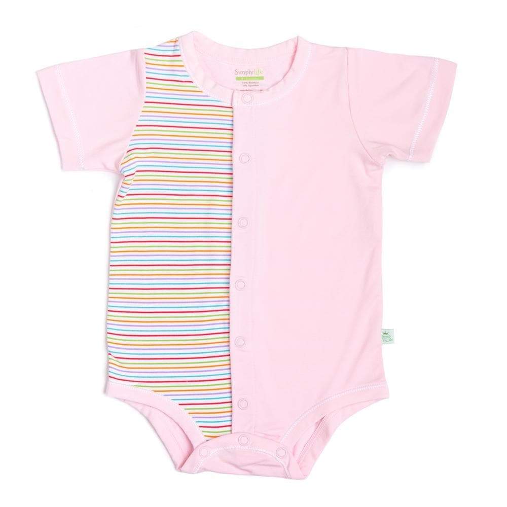 Simply Life Bamboo Short-sleeved creeper with front buttons - Pink Strips (Various Sizes Available)