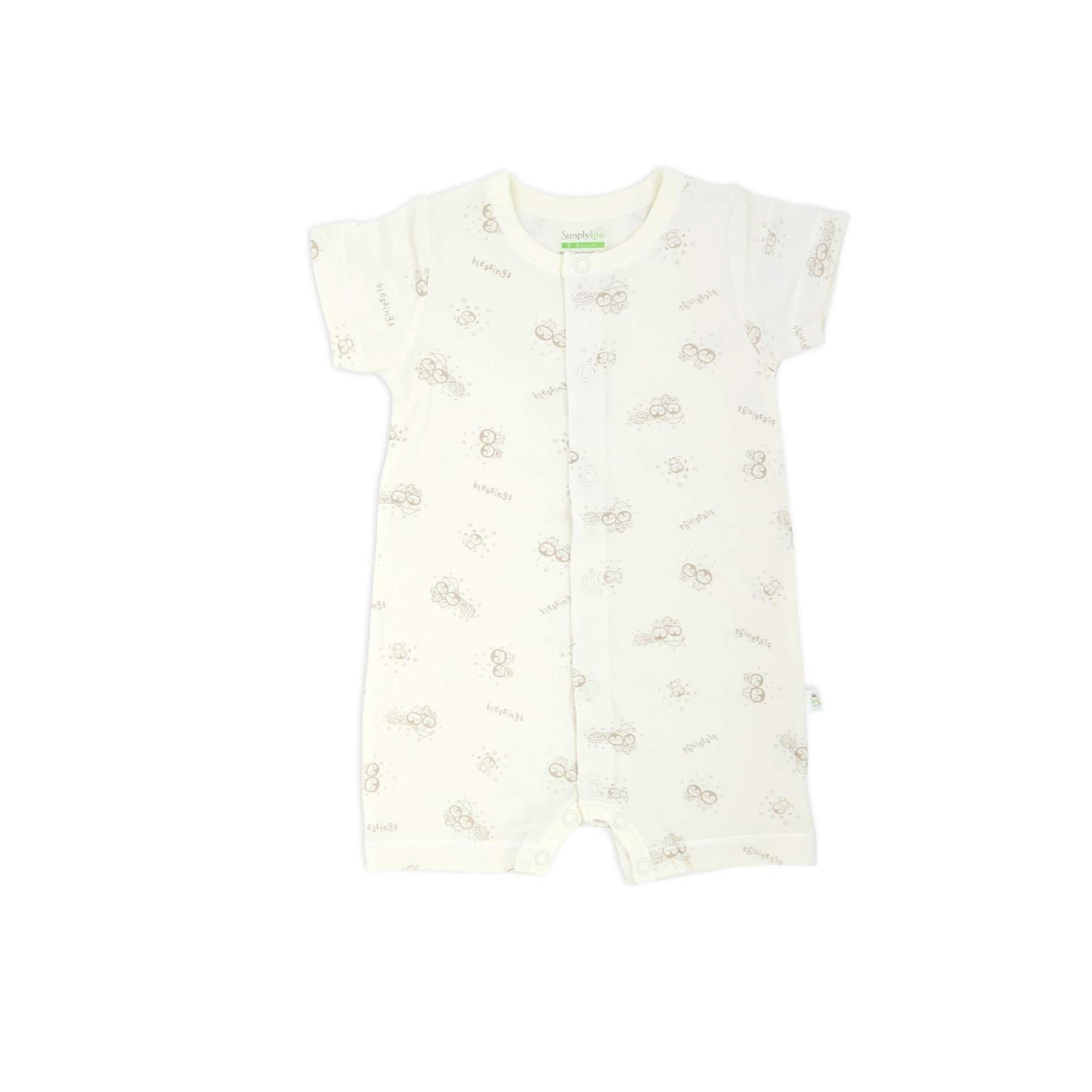 Simply Life Bamboo Shortall Short-Sleeved with Front Snap Buttons Blessed Penguin (6-9 months)