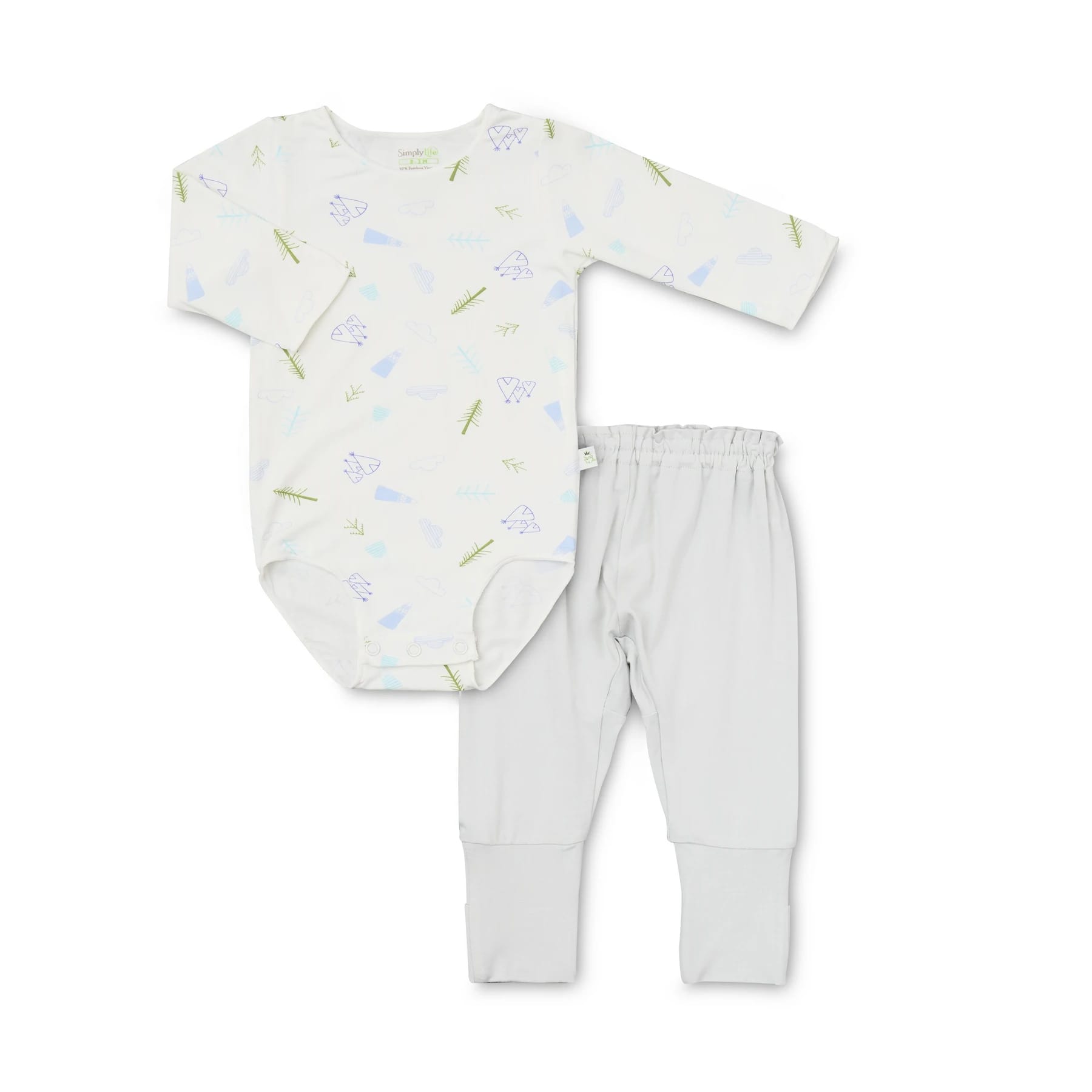 Simply Life Bamboo Stretchy LS Romper with Long pants folded footies - Mountains (SLWR-2143MT)
