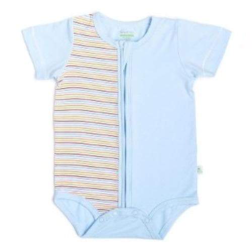 Simply Life Bamboo Short-sleeved creeper with zipper - Blue Strips (Various Sizes Available)
