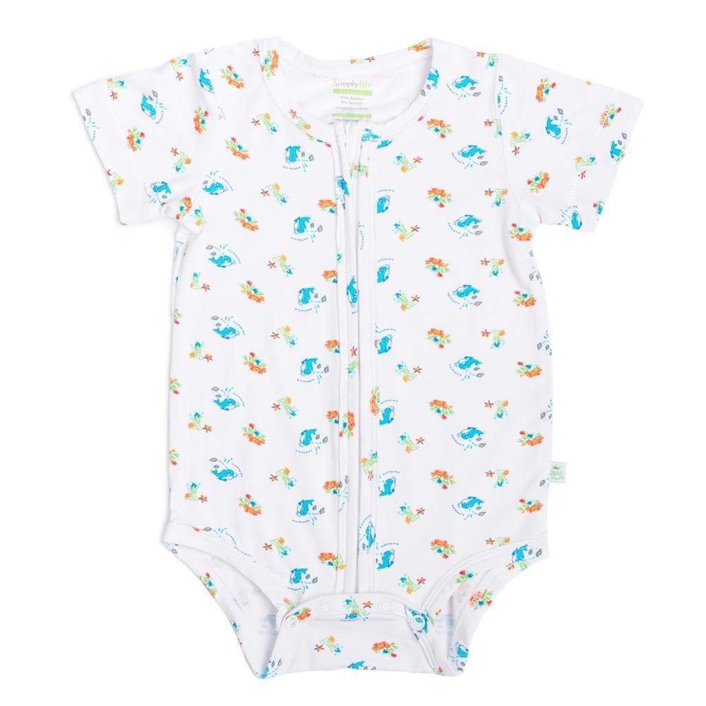 Simply Life Bamboo Creeper - Short-sleeved with Zipper Under the Sea (6 - 9 months OR 12 - 18 months)