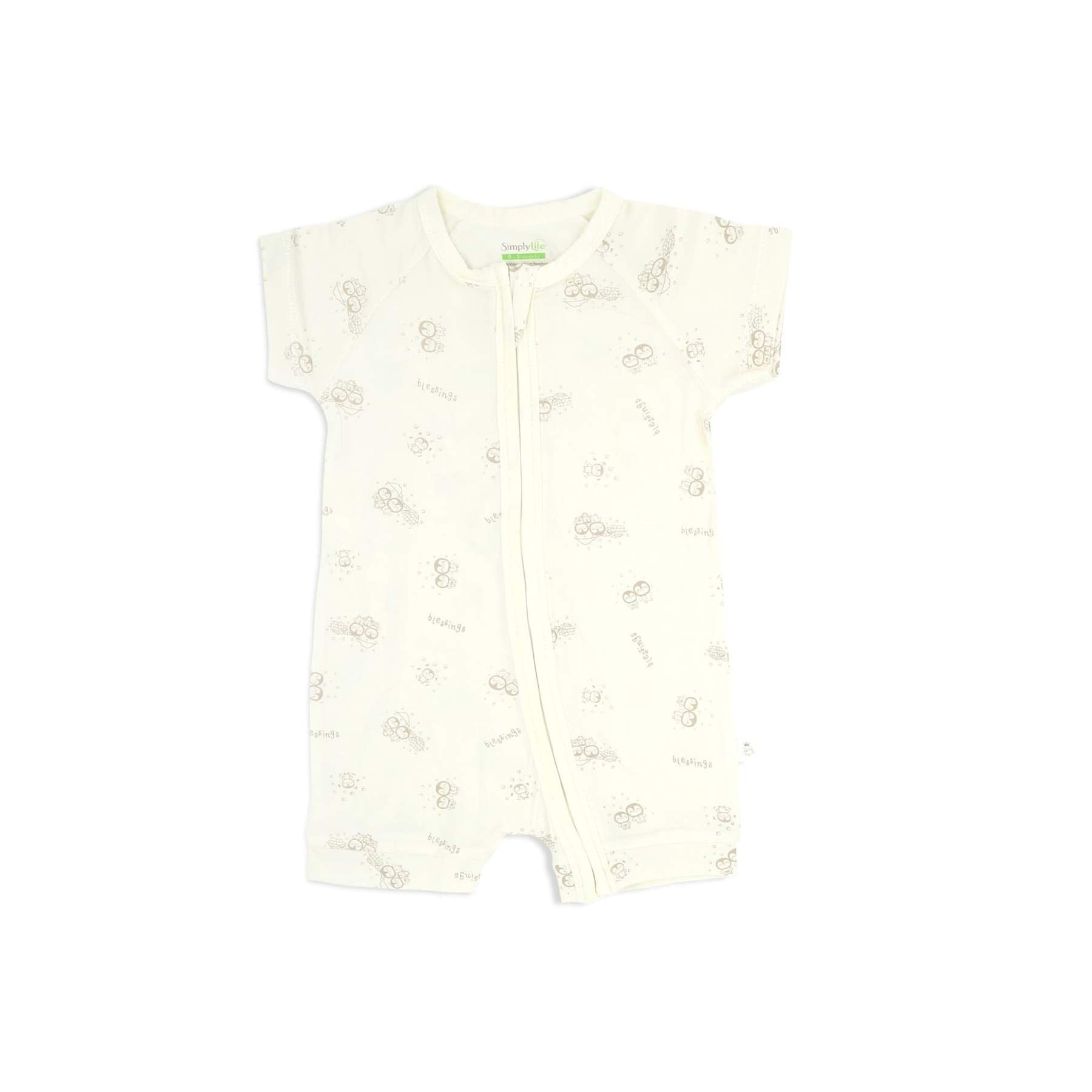 Simply Life Bamboo Shortall Short-Sleeved with Zipper Blessed Penguin (Various Sizes Avail) 