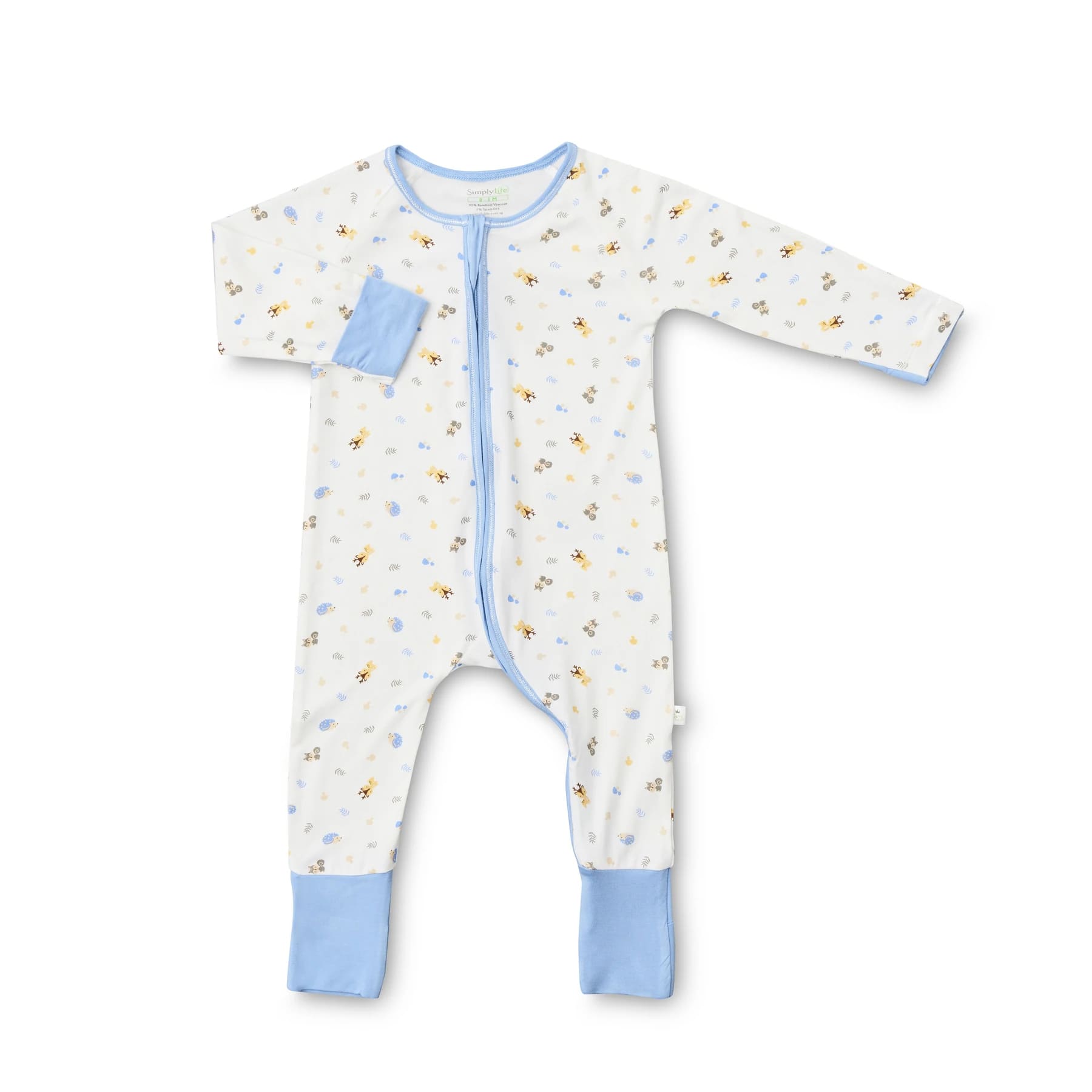 Simply Life Bamboo Sleepsuits Long sleeved Zipper w/folded mittens & footies - Cute Animals (SLWR-39CA)
