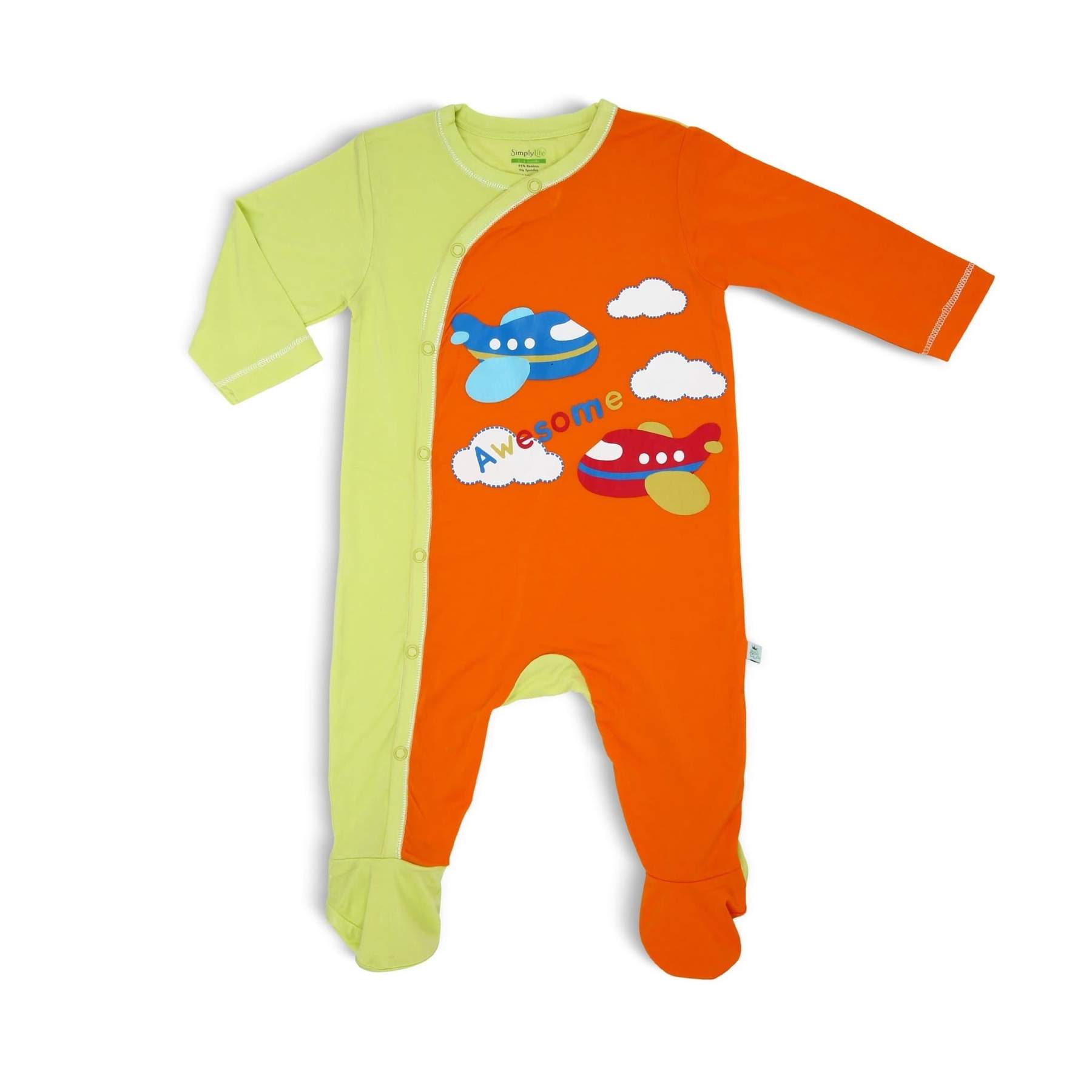 baby-fairSimply Life (Aeroplane) Boy - Side Snap Button Sleepsuit with Footie and Spot Print