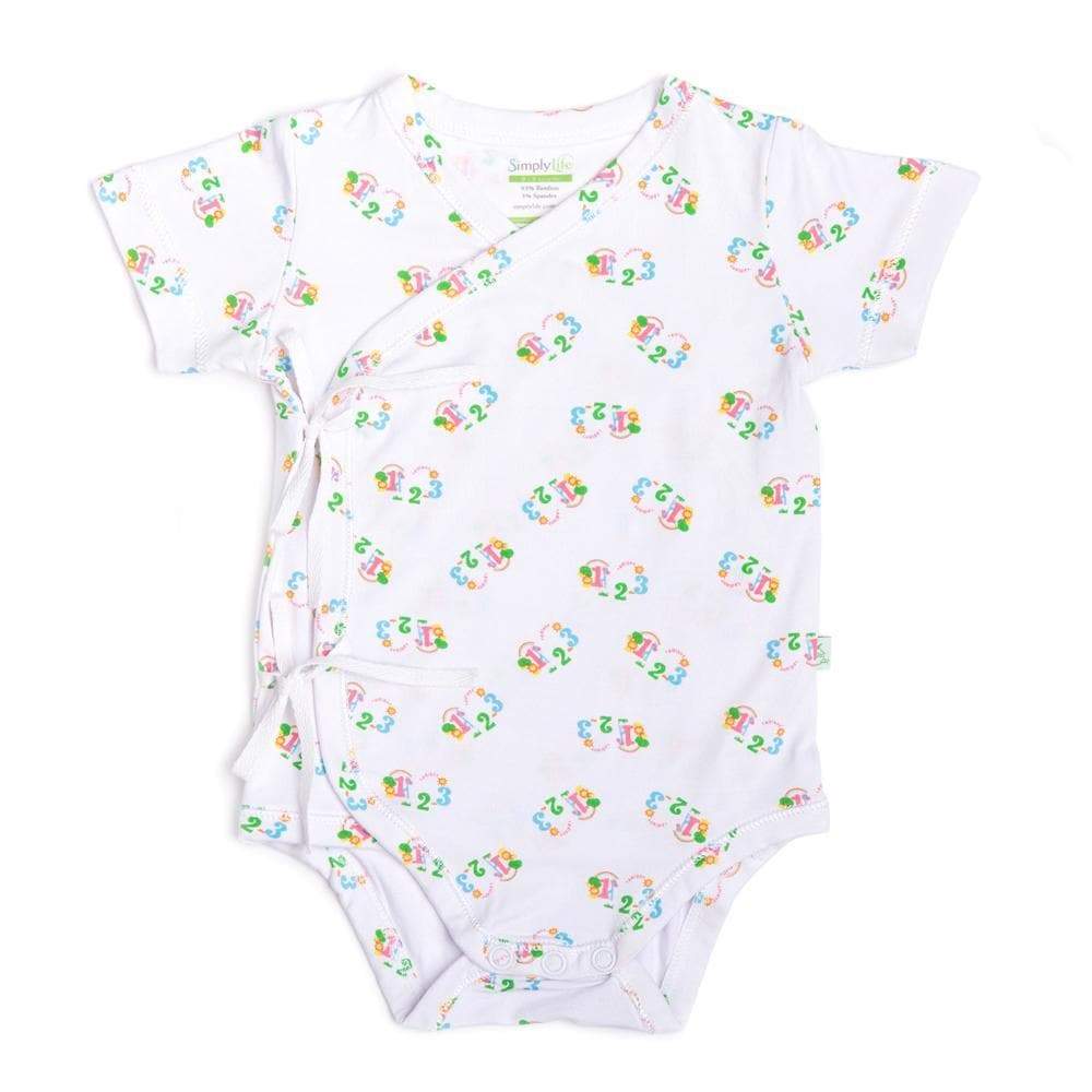 Simply Life Bamboo Romper Short-sleeved with side ties Animal 123  (Various Sizes Avail) 
