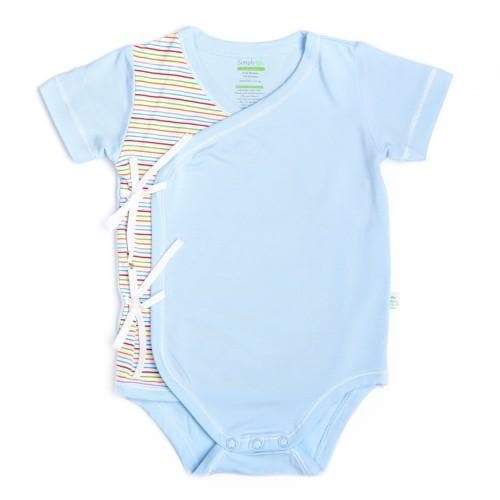 Simply Life Bamboo Short-sleeved romper with side ties Kimono - Blue Strips(Various Sizes Available)