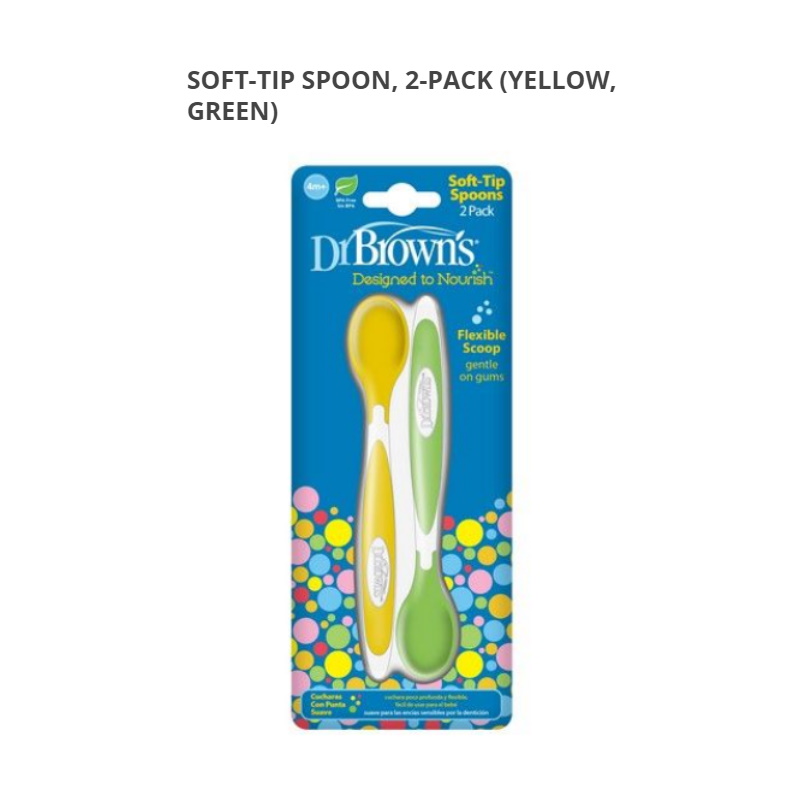 Dr Browns Soft-Tip Spoon, 2-Pack (Yellow, Green)