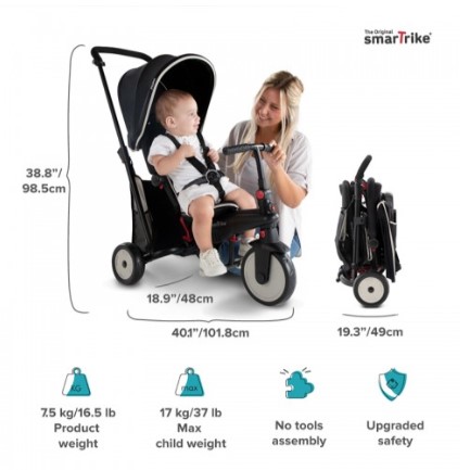 SmarTrike R3 5-in-1 Stroller Trike Black with Cream Piping