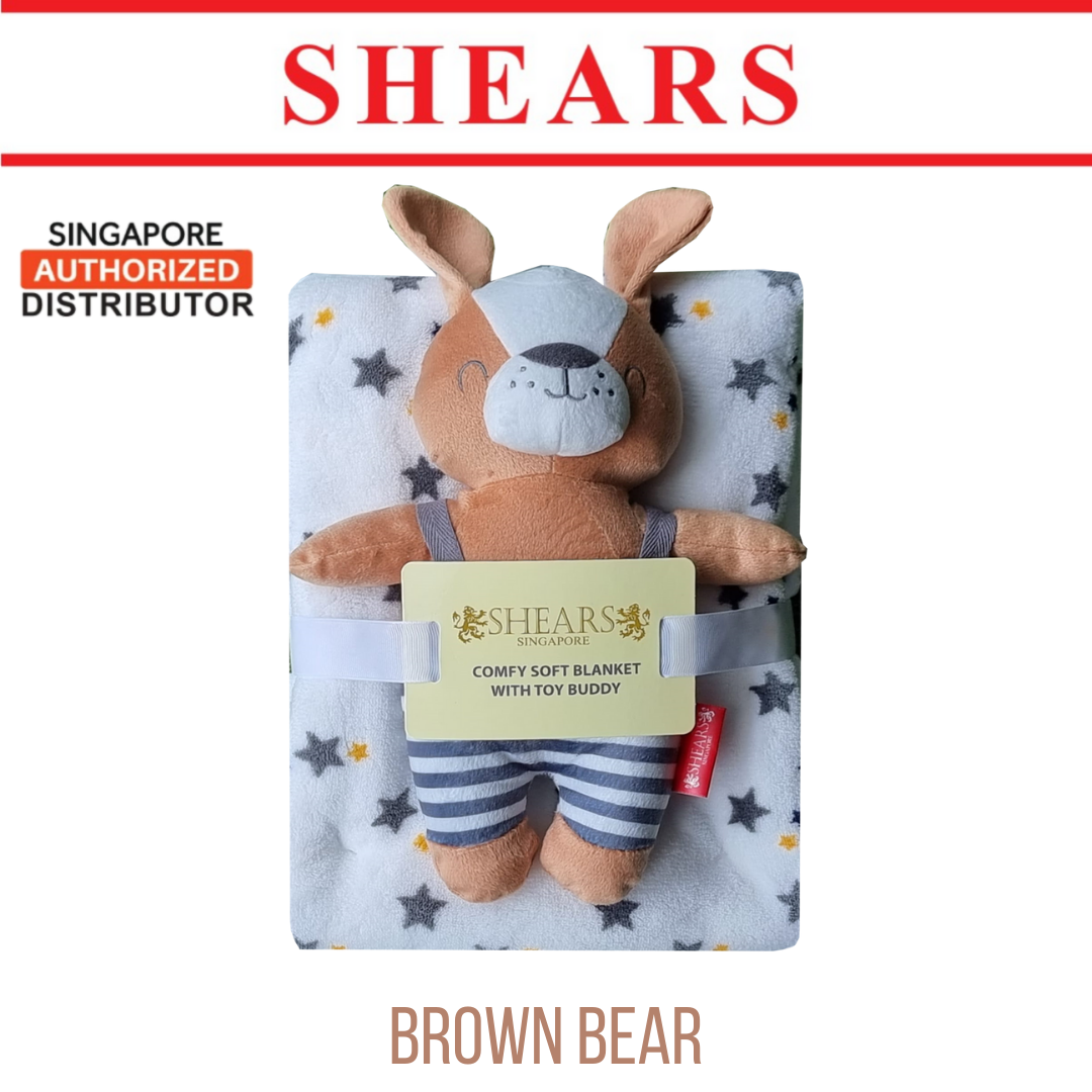 Shears Baby Blanket Toddler Fleece Blanket with Toy Buddy Brown Bear