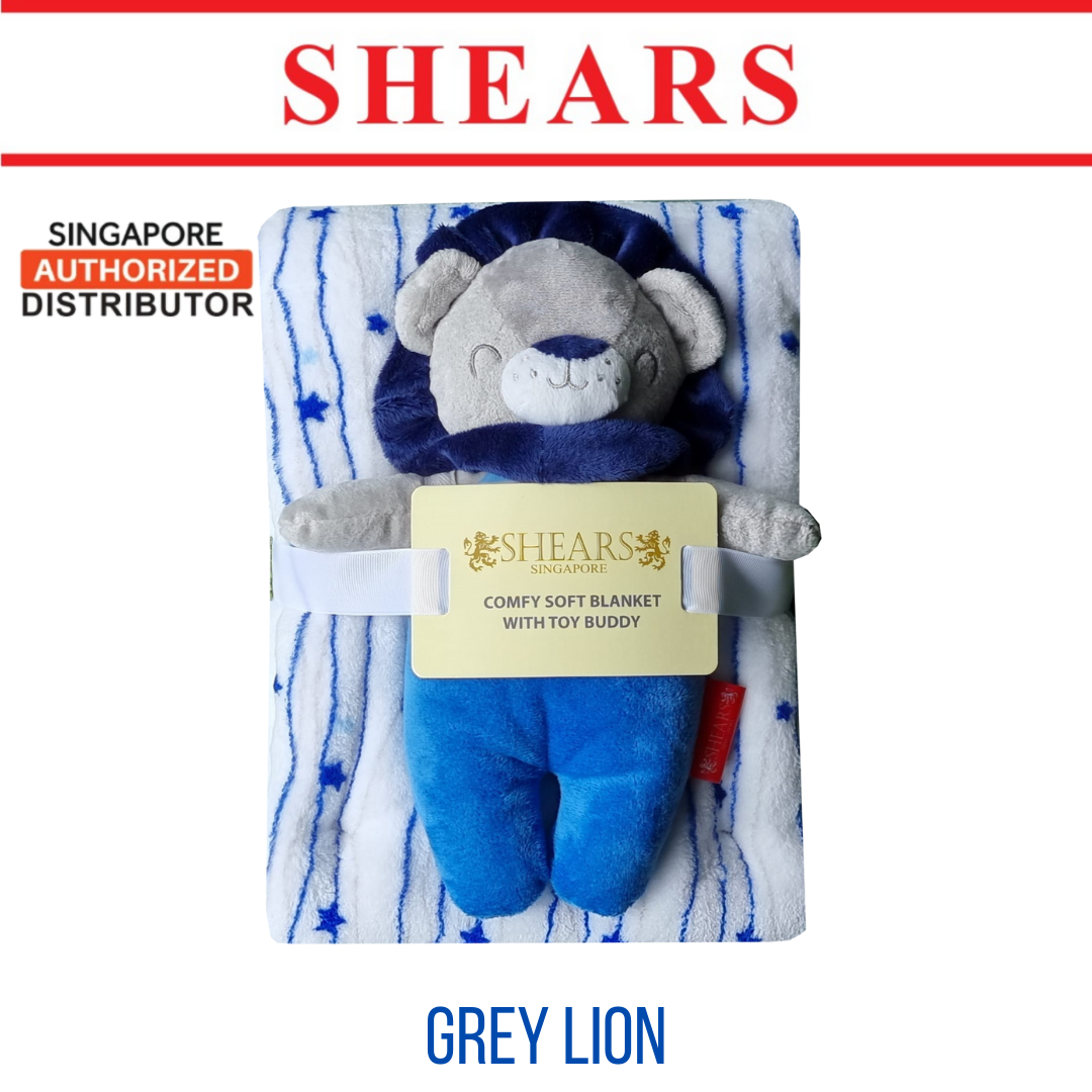 Shears Baby Blanket Toddler Fleece Blanket with Toy Buddy Grey Lion