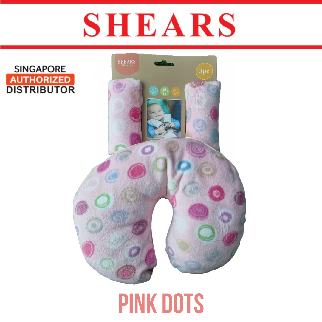 Shears Baby Pillow Toddler Neck Pillow n Seat Belt Cover PINK DOTS