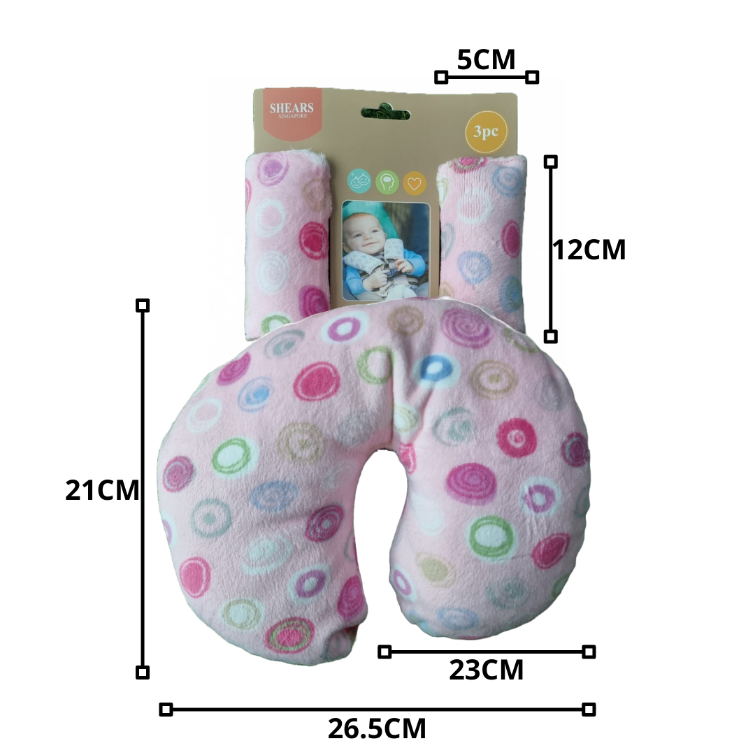 Shears Baby Pillow Toddler Neck Pillow n Seat Belt Cover PINK DOTS