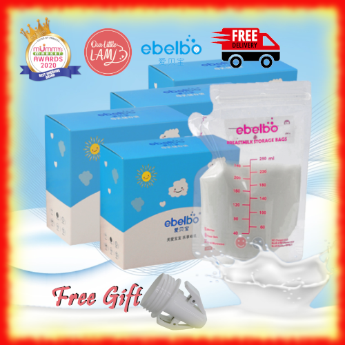 Ebelbo Disposable Milk Storage Bag 250ml x 30ct (Bundle of 4packs) + Connector