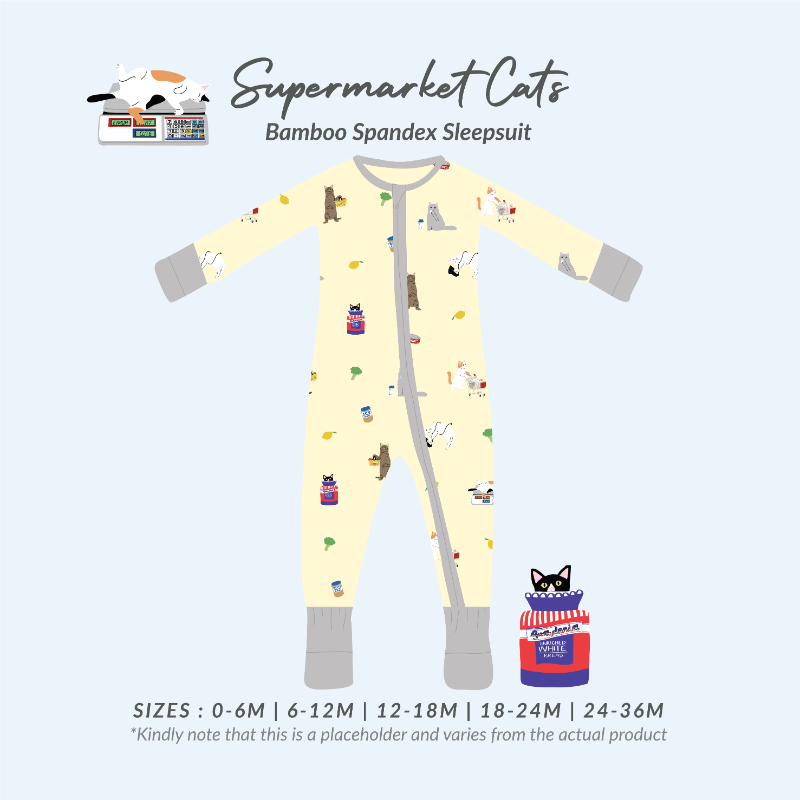 Happyrei Bamboo Sleepsuit - Supermarket Cats