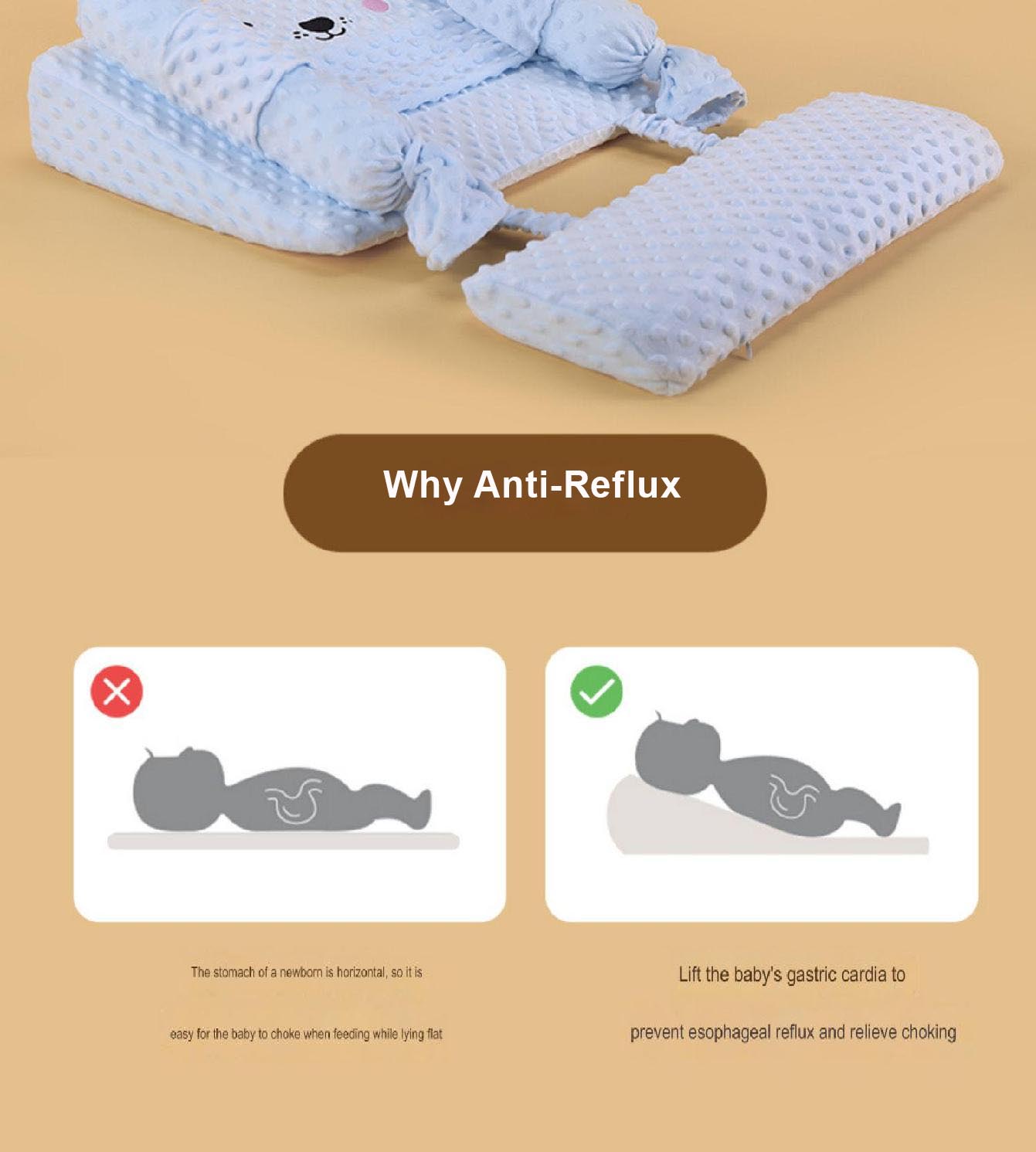 Momobebe Newborn Slope Pad Anti-Roll and Reflux pillow