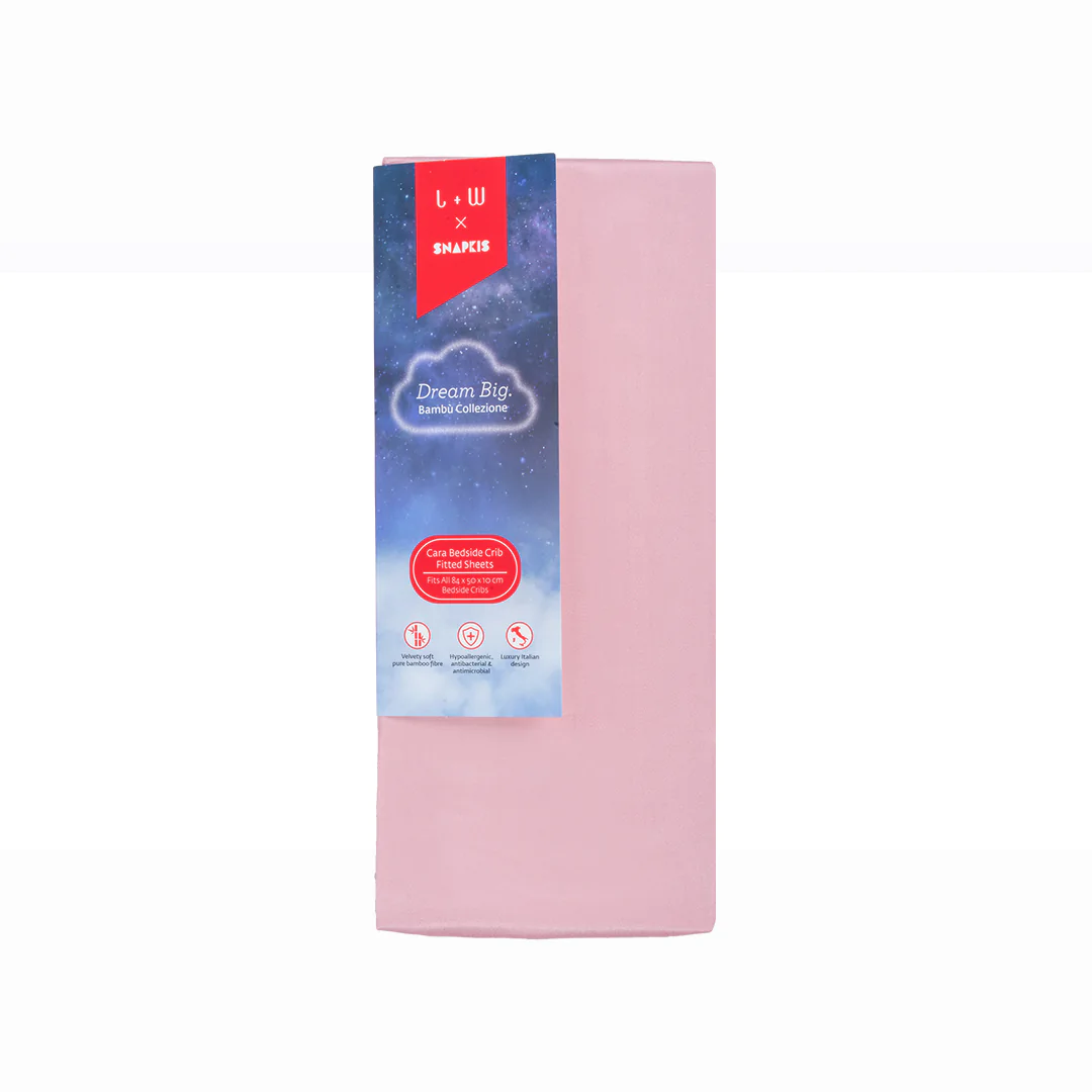 Baby Fair | Snapkis Bambu Cara Bedside Crib Fitted Sheets - Pink (Buy 1 Get 1 Free)
