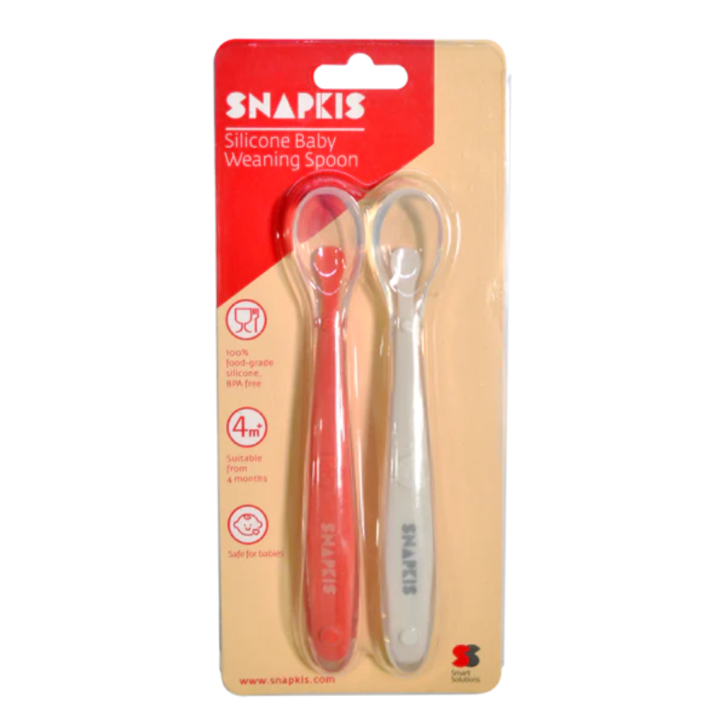 Snapkis Silicone Baby Weaning Spoon 2pk (Coral/Grey)