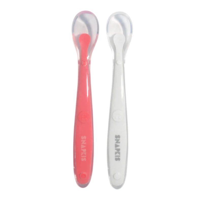 Snapkis Silicone Baby Weaning Spoon 2pk (Coral/Grey)