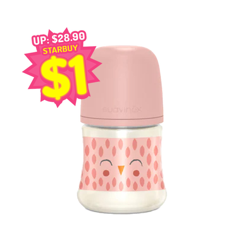Suavinex Bonhomia Feather Baby Bottle SX Pro 150ml Slow Flow 0+months - Beige/Pink