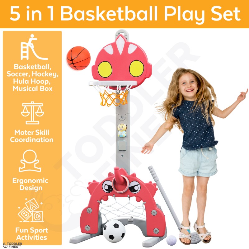 ToddlerFinest 5-in-1 Adjustable Height Portable Basketball Stand Sport Toy Set  (Ultraman)