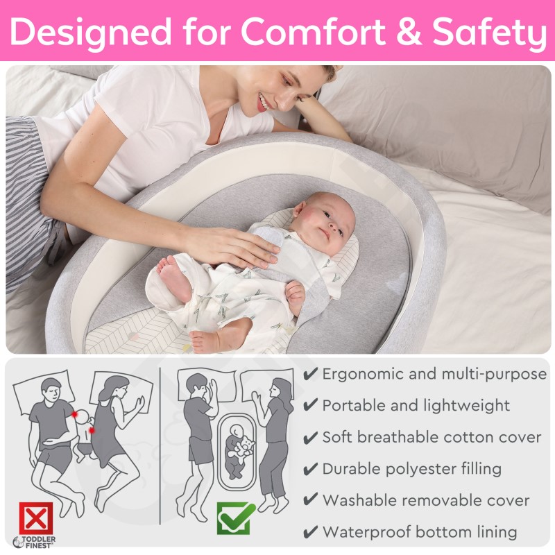 Toddler Finest 3-in-1 Portable 100% Cotton Soft Breathable Hypoallergenic Baby Lounger Nest / Bionic Bumper Bed with Mosquito Net