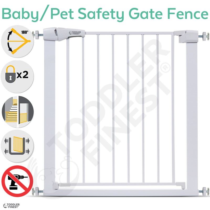 ToddlerFinest Dual Locking 2-Way Auto Close Baby Safety Gate (75-82 x 5 x 76cm) (Accessories Available)